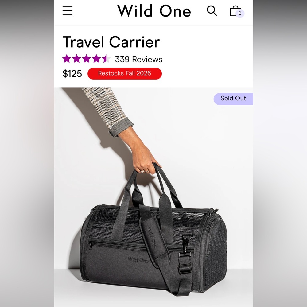 NEW Wild One Black Pet Travel Carrier Bag